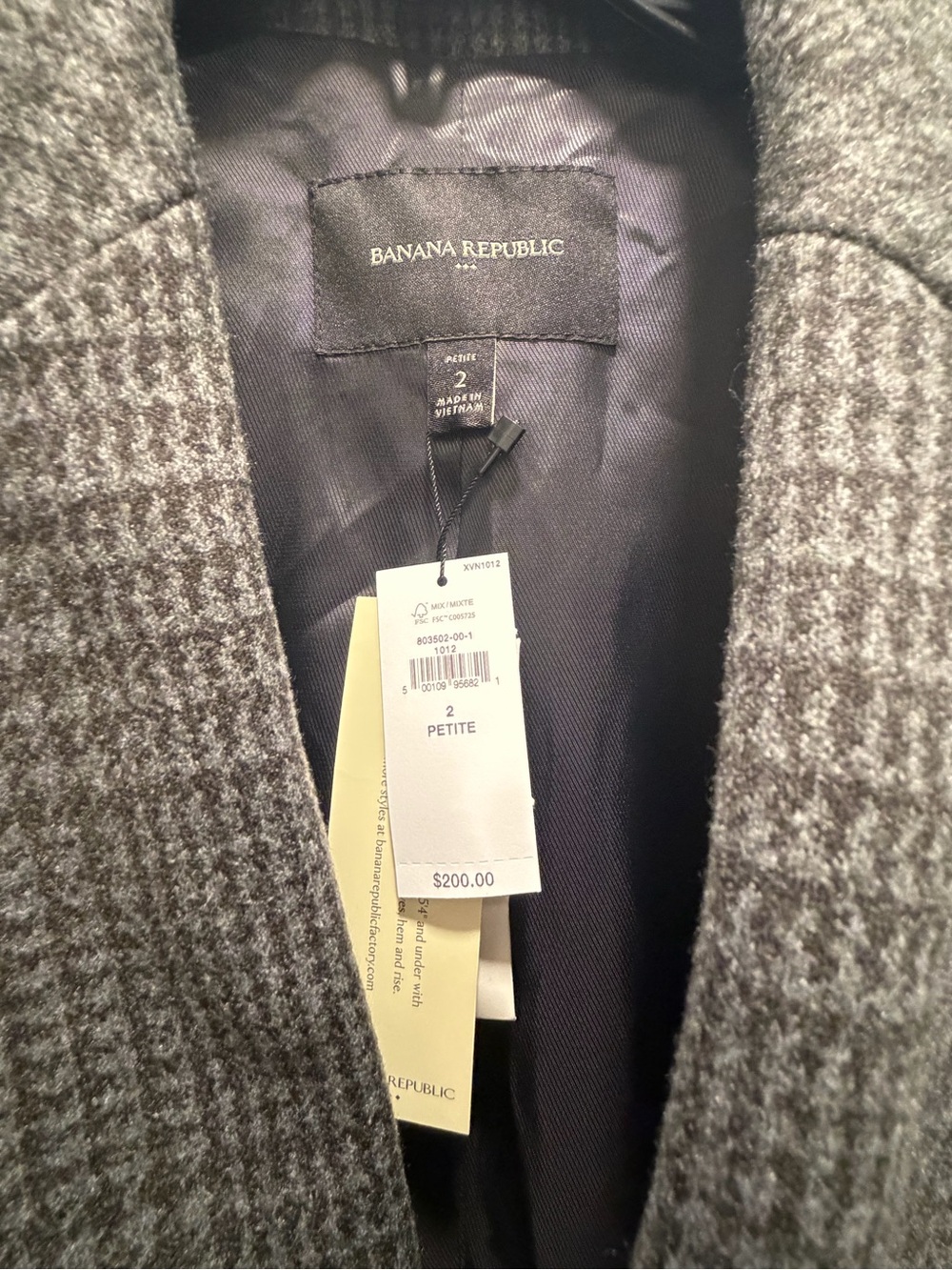 NWT Banana Republic Glen Plaid Double Breasted Blazer Gray Houndstooth Petite 2P - Picture 2 of 5